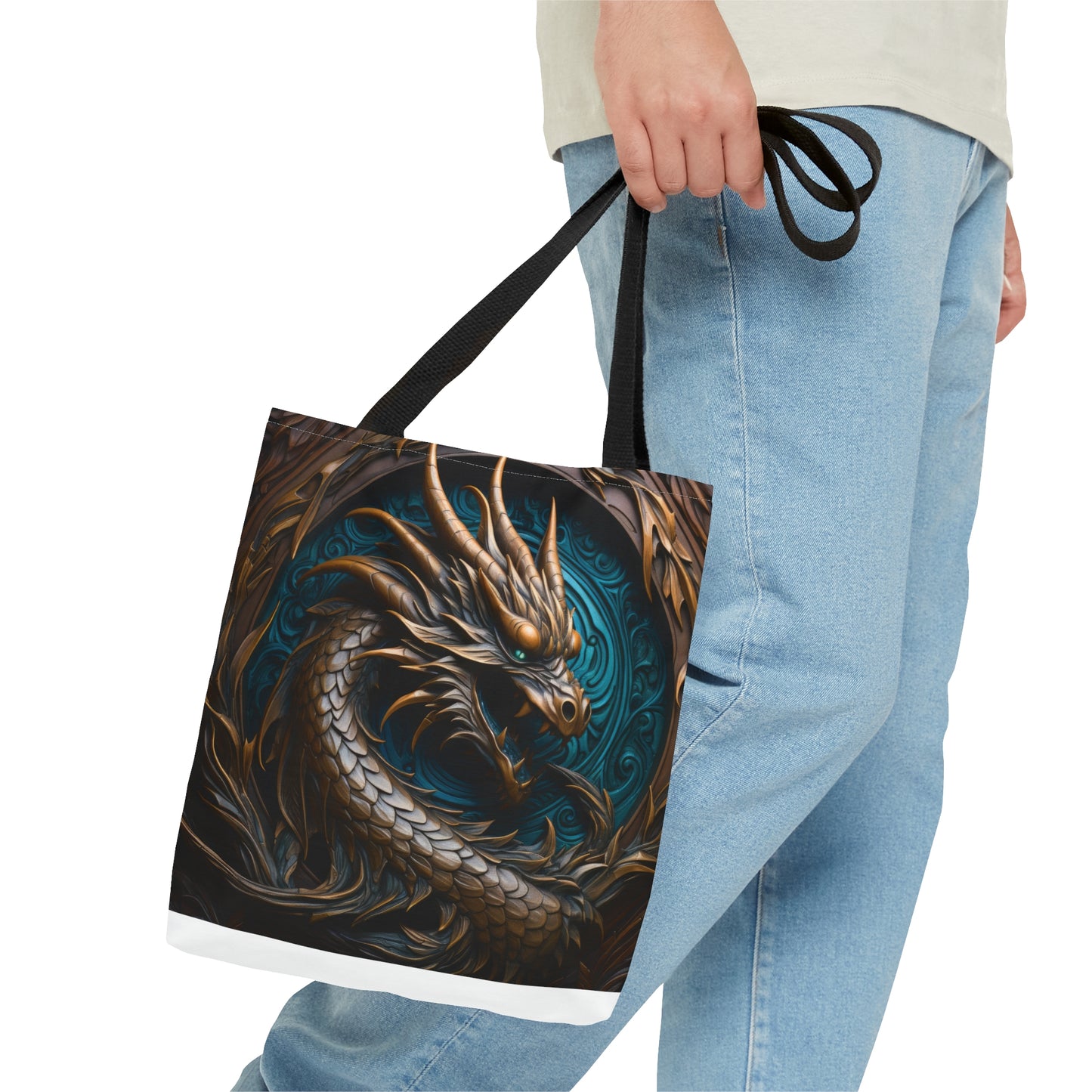 Gold and Teal Dragon Tote Bag (AOP)