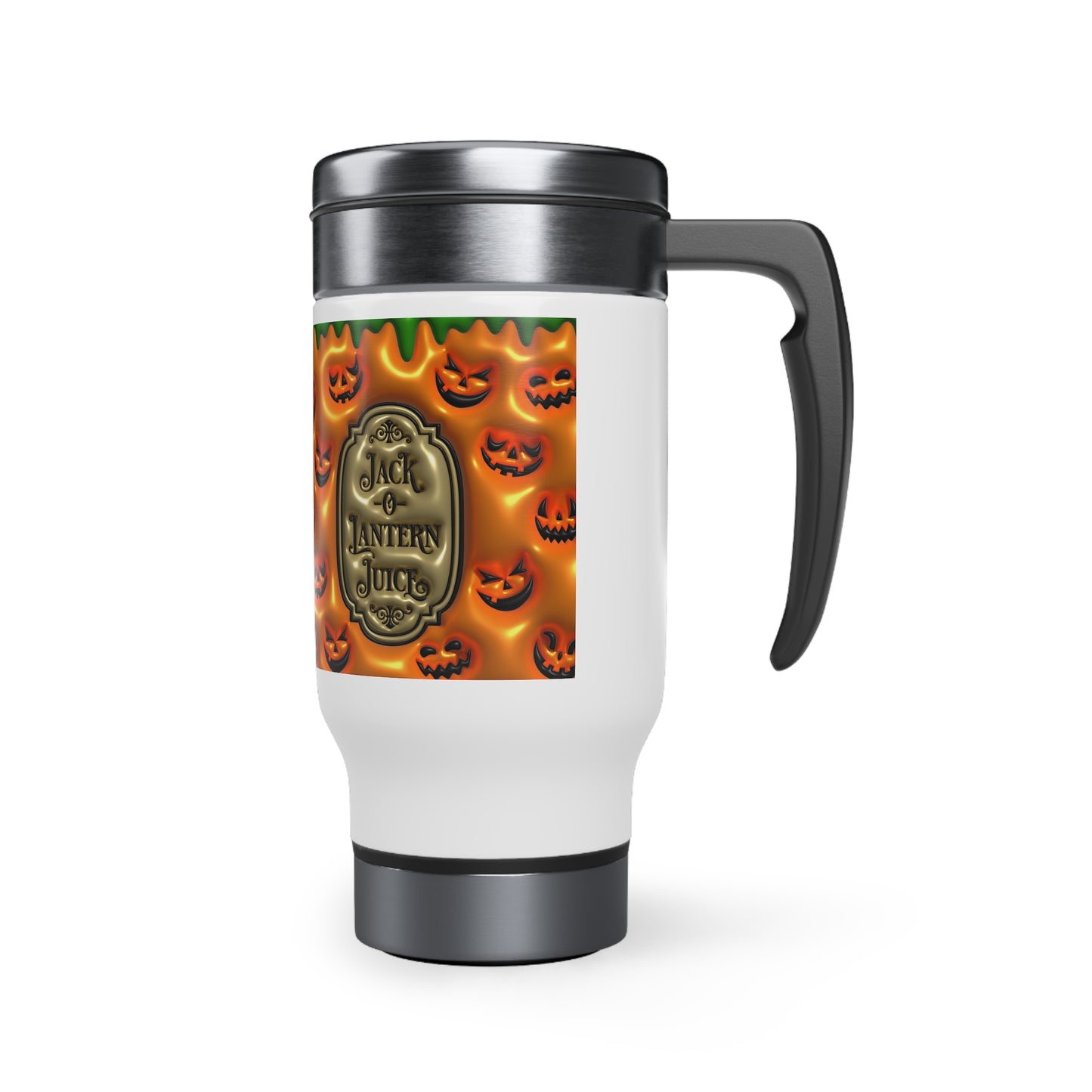 Jack O Lantern Juice Stainless Steel Travel Mug with Handle, 14oz