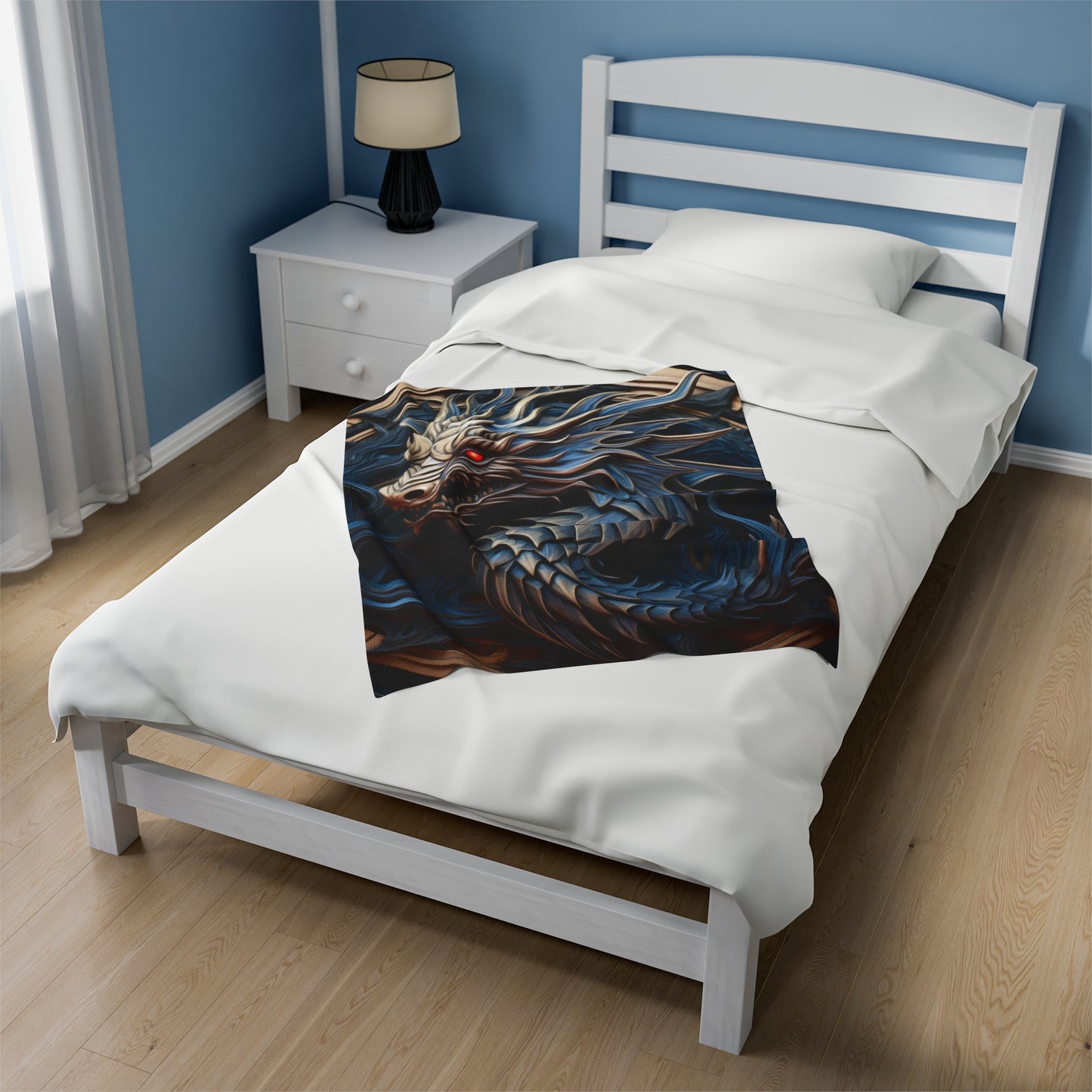 Blue and Gold Dragon Velveteen Plush Blanket
