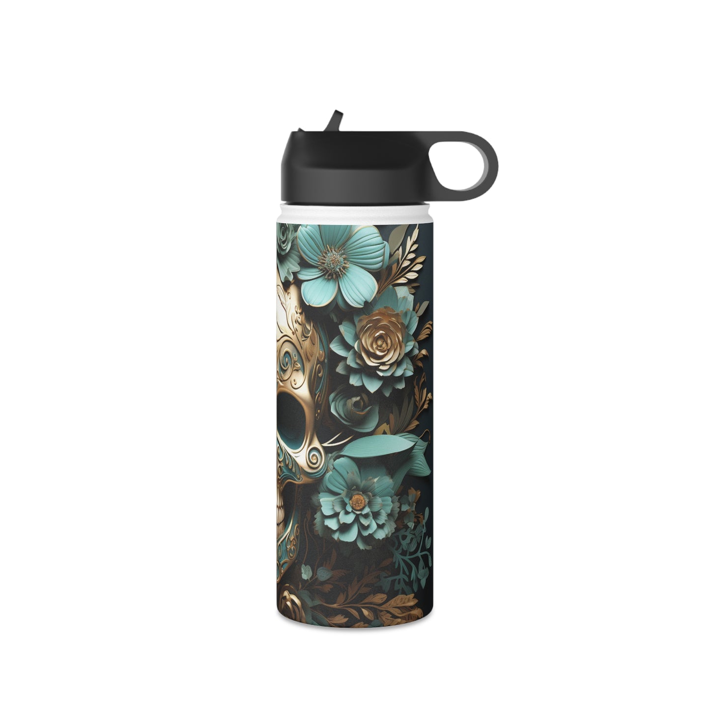 Skull Candy Gold and Teal Stainless Steel Water Bottle, Standard Lid