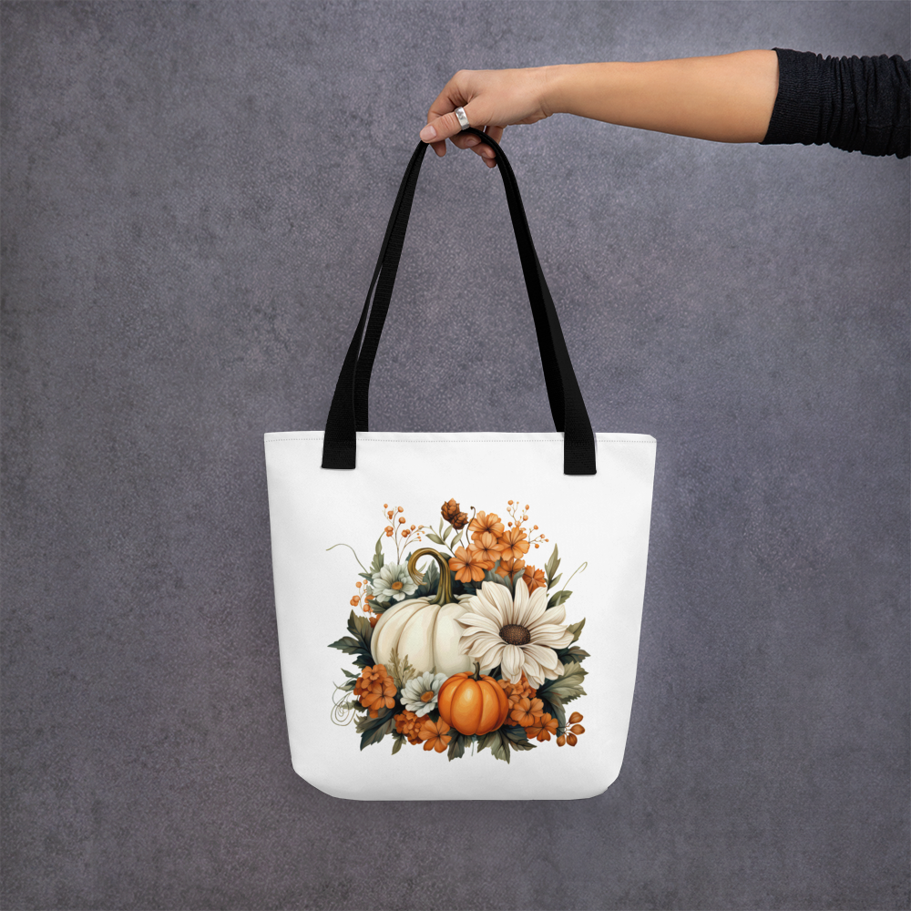 Cream and Orange Pumpkin Fall Tote bag