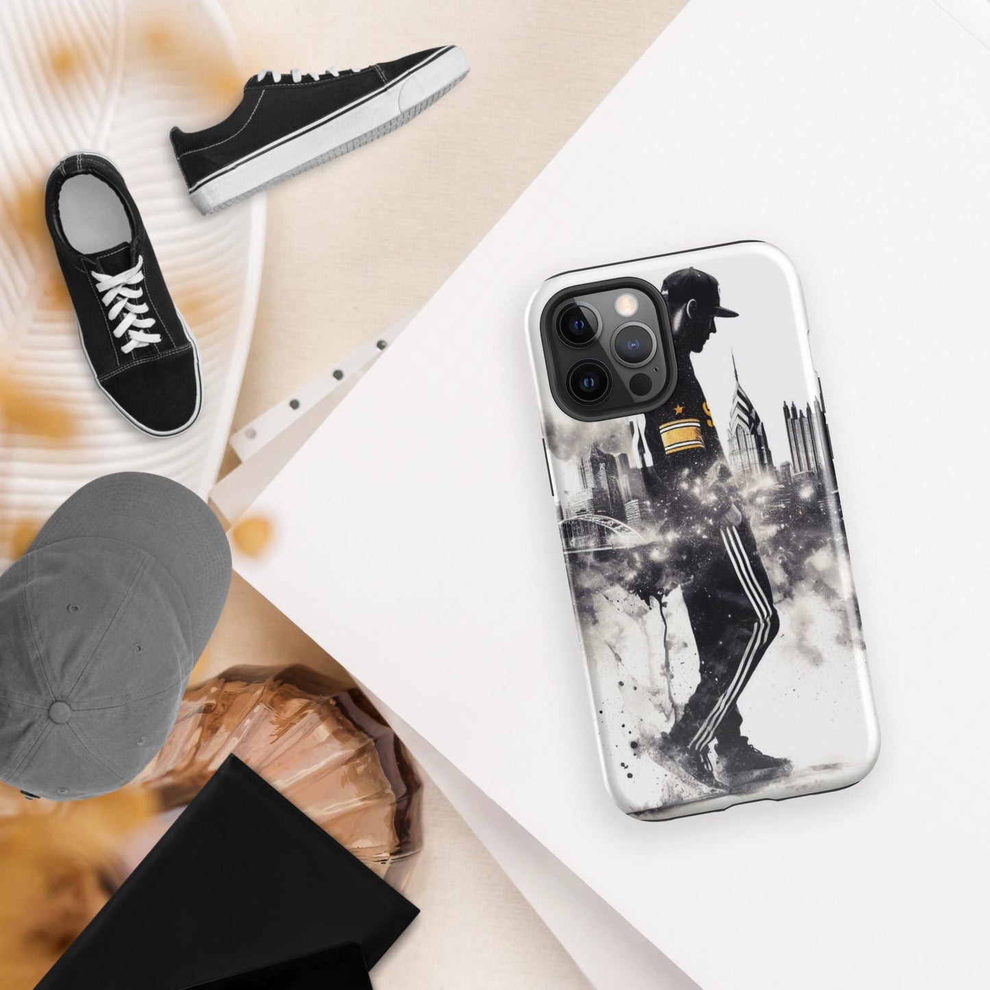 Fan walking with city skyline Tough Case for iPhone®