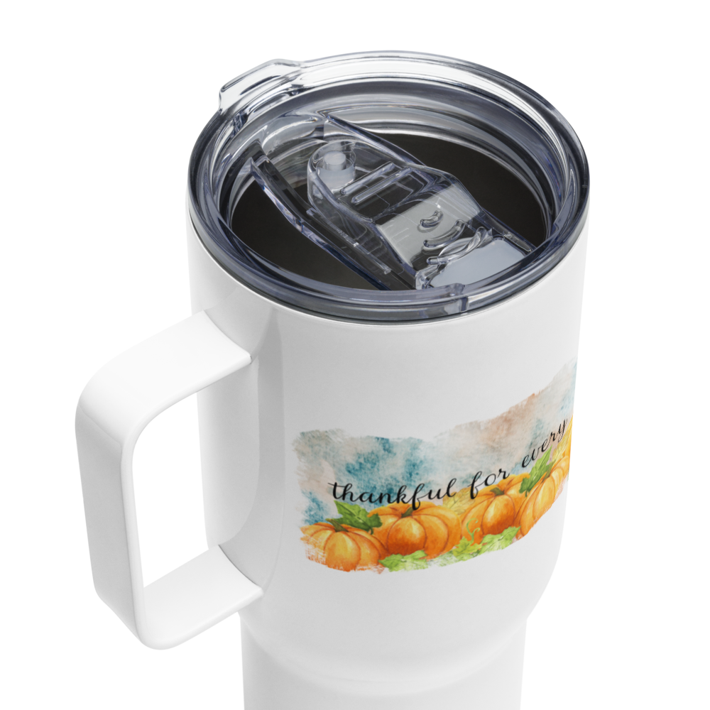 Fall-Themed Travel Mug with Handle - Thankful for Every Moment Collection