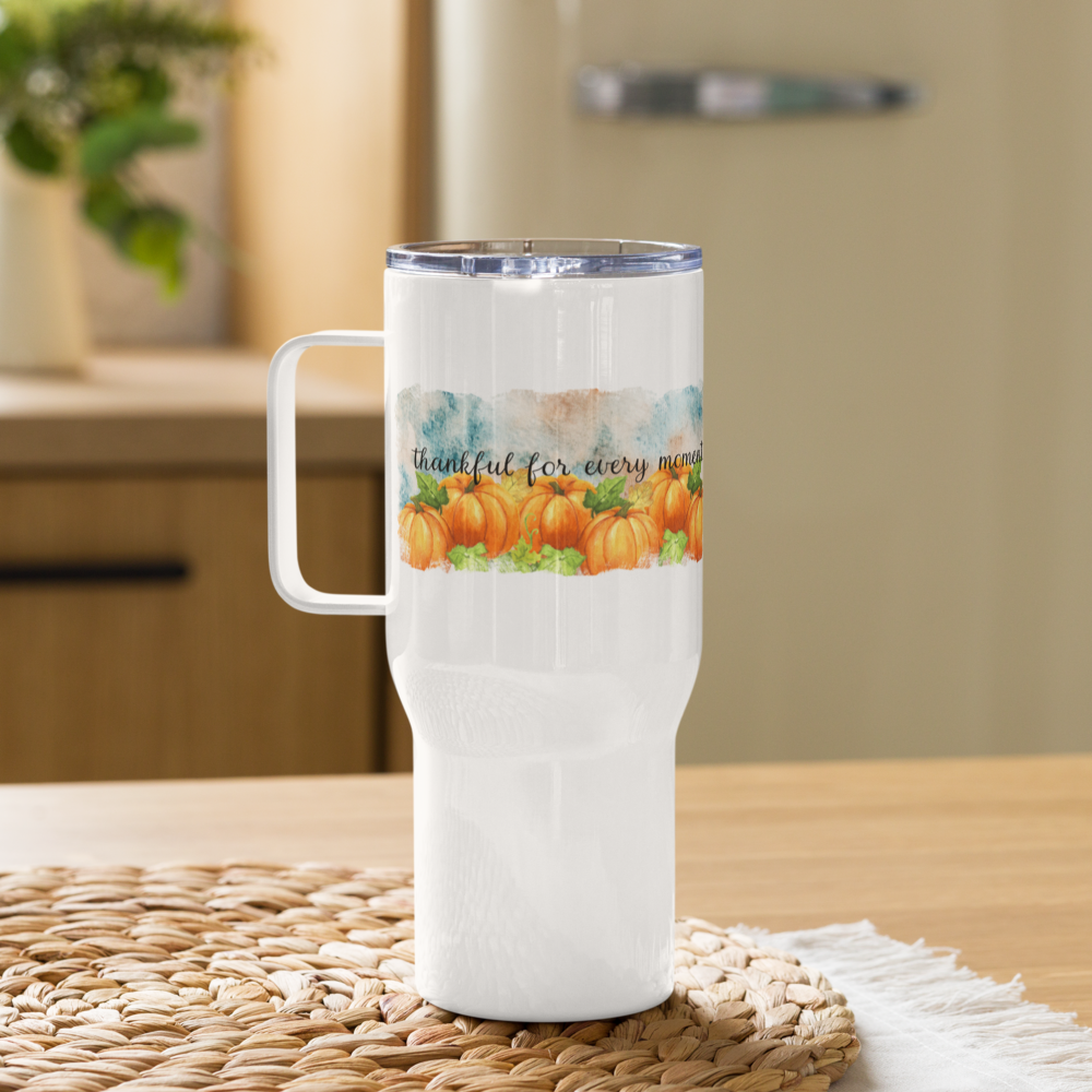 Fall-Themed Travel Mug with Handle - Thankful for Every Moment Collection
