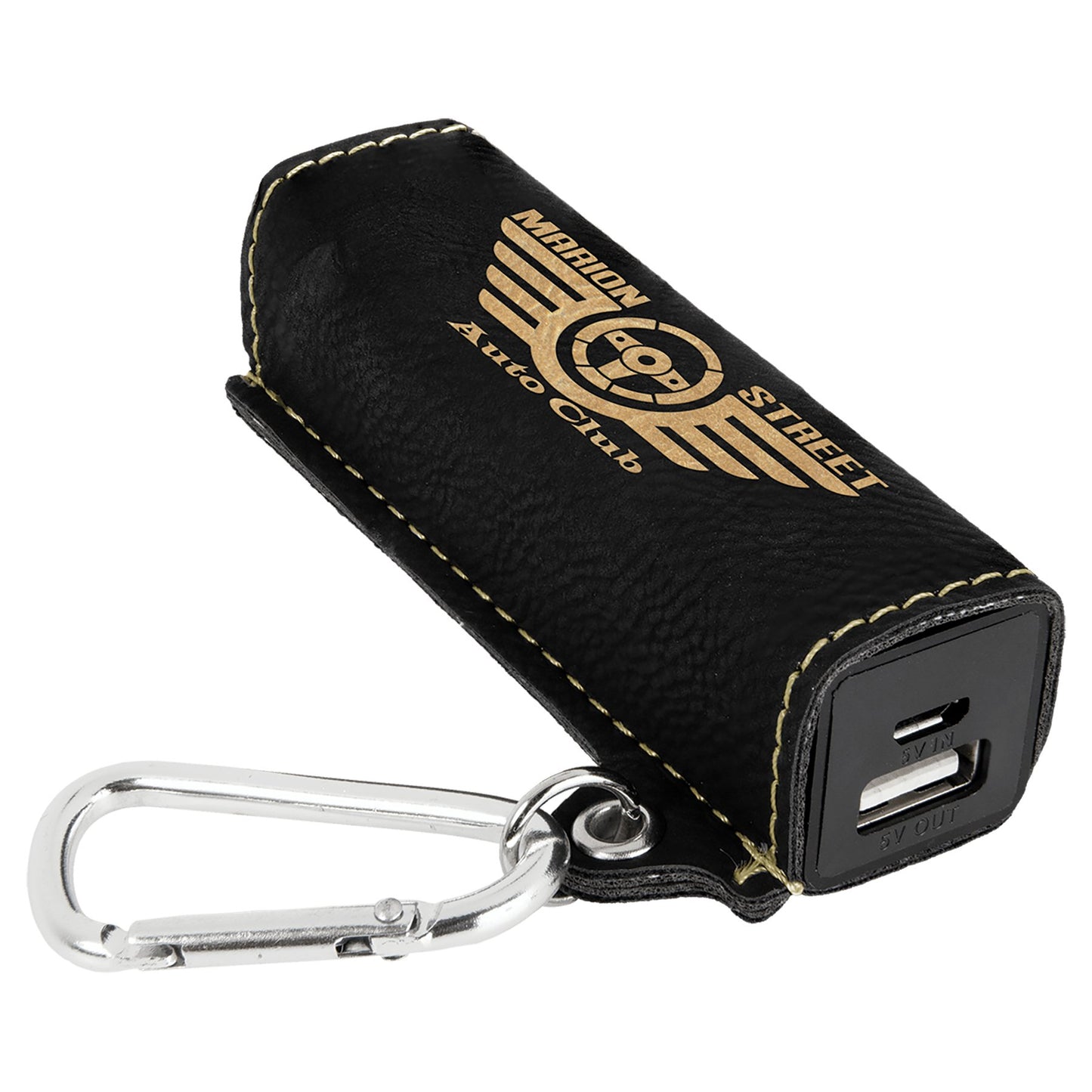 Laserable Leatherette 2200 mAh Power Bank with USB Cord - Legacy Creator IncBlack/Gold