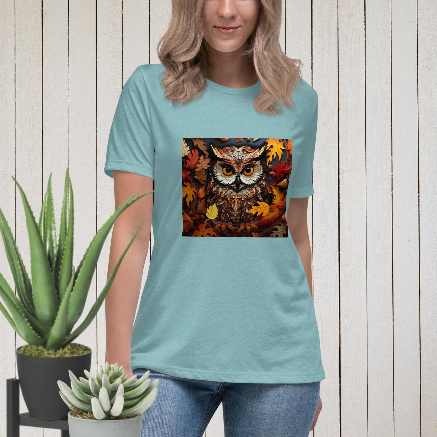 Owl in Fall Women's Relaxed T-Shirt - Legacy Creator IncHeather Blue LagoonS