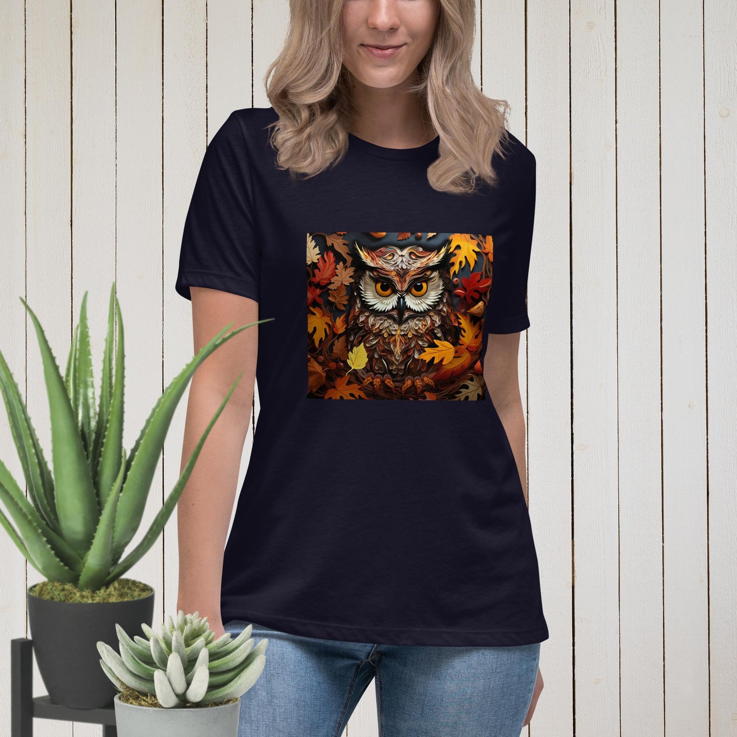 Owl in Fall Women's Relaxed T-Shirt - Legacy Creator IncNavyS