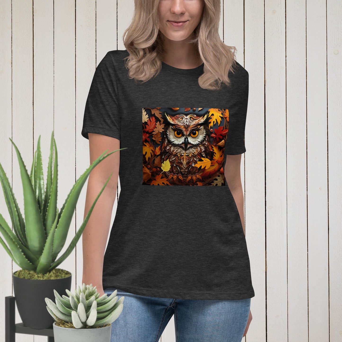 Owl in Fall Women's Relaxed T-Shirt - Legacy Creator IncDark Grey HeatherS