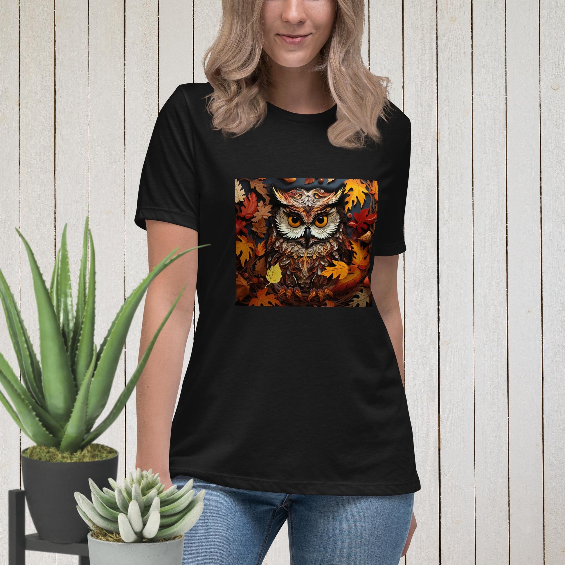 Owl in Fall Women's Relaxed T-Shirt - Legacy Creator IncBlackS