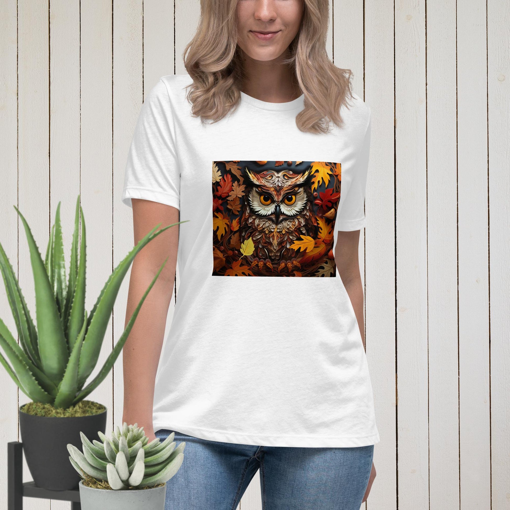 Owl in Fall Women's Relaxed T-Shirt - Legacy Creator IncWhiteS
