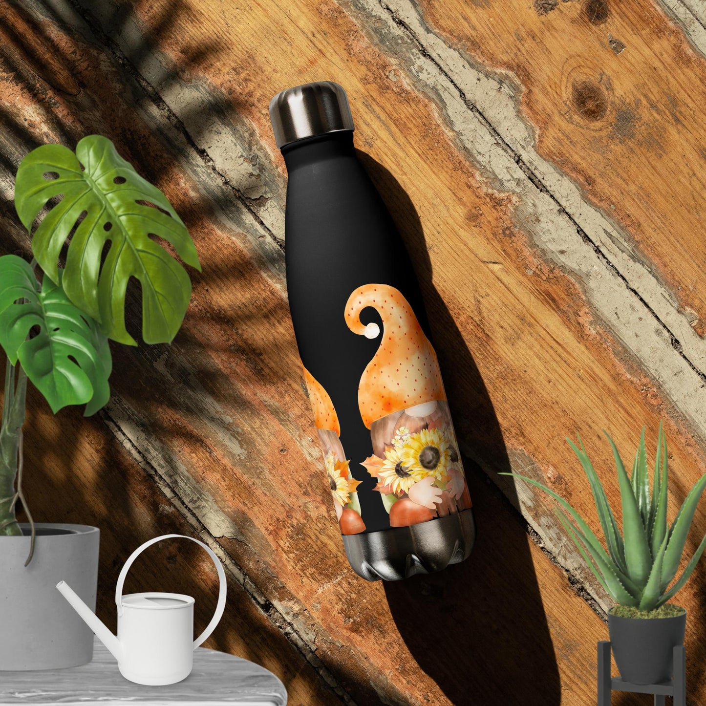 Sunflower Gnome Stainless steel water bottle - Legacy Creator IncBlack