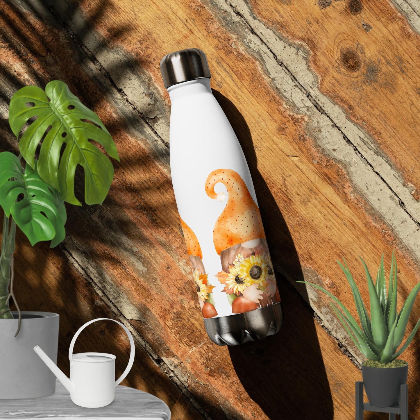 Sunflower Gnome Stainless steel water bottle - Legacy Creator IncWhite